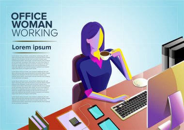 Office kadın çalışma küçük resim vektörde