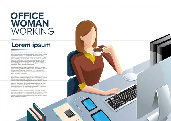 Office kadın çalışma küçük resim vektörde