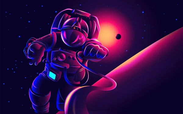 Arka planda güneş ışığı olan uzayda bir astronot kavramsal bir illüstrasyon.
