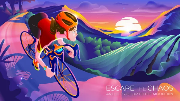 Escape the chaos and go up to the mountain — Stock Vector