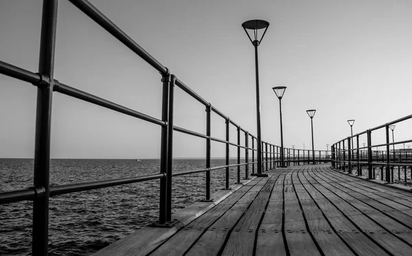 Black White Picture Pier Grand Promenade Limassol — Stock Photo, Image
