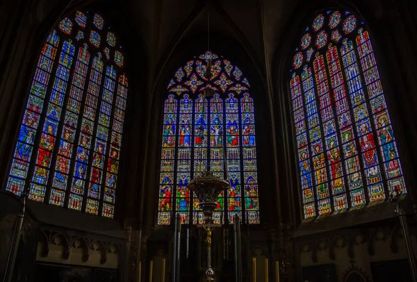 Una Imagen Las Vidrieras Dentro Iglesia Nuestra Señora Brujas — Foto de Stock