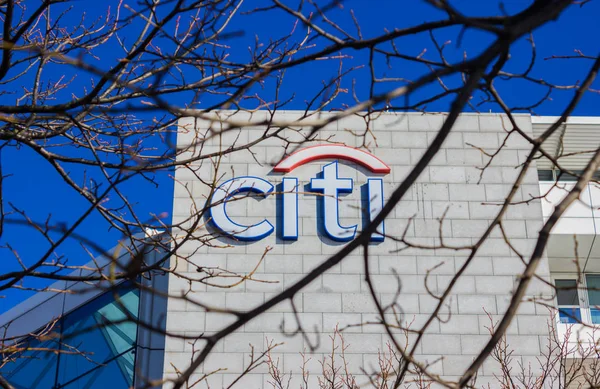 Görüntü bazı dalları (Dublin arkasından görüldüğü gibi bir binada Citibank logosuna resmini).