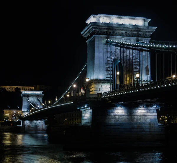 Széchenyi Lánchíd Brudge Budapesti Éjszaka Képe — Stock Fotó