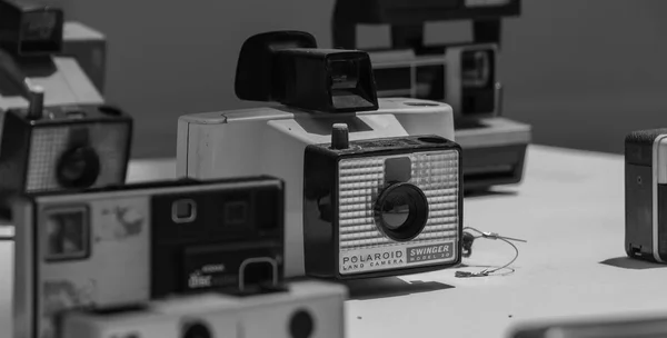 Svart Hvitt Bilde Gammelt Polaroid Kamera Midlertidig Utstilling Parque Del – stockfoto