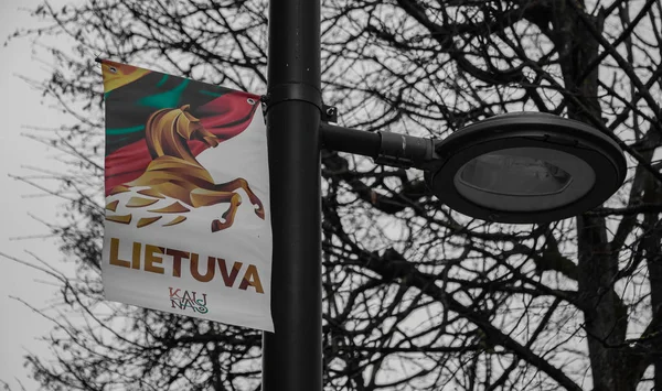 Ein Bild Einer Nationalfahne Auf Der Freiheitsallee Kaunas — Stockfoto
