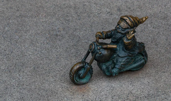 Picture Biker Gnome Seen Wroclaw — Stock Photo, Image