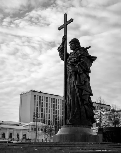 Black White Picture Monument Prince Vladimir — Stock Photo, Image