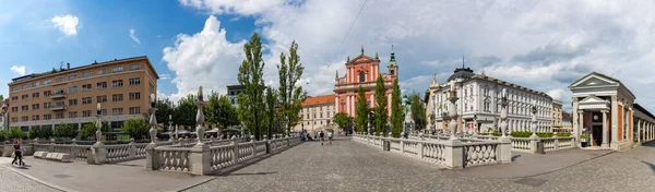 Panorama Picture Preseren Square Triple Bridge — Stock Photo, Image