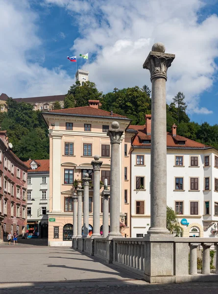 Egy Kép Cobblers Hídról Amit Ljubljanai Vár Nézett — Stock Fotó