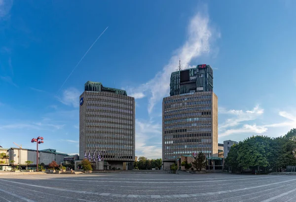 Panorama Picture Two Buildings Dominate Republic Square — Stock Photo, Image