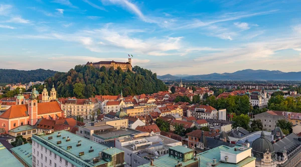 Egy Kép Ljubljanáról Amit Ljubljanai Vár Napnyugtakor Nézett — Stock Fotó