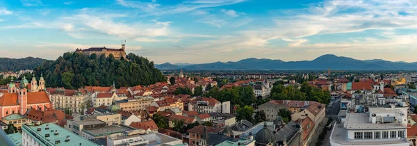 Uma Imagem Panorâmica Liubliana Com Vista Para Castelo Liubliana Pôr — Fotografia de Stock