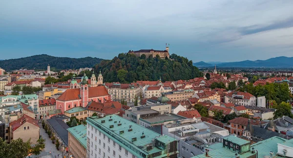 Uma Foto Liubliana Com Vista Para Castelo Liubliana Pôr Sol — Fotografia de Stock