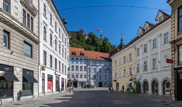 Panoramatický Snímek Ulice Stritarjeva Která Vede Náměstí — Stock fotografie