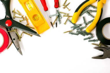 Variery araçlar için inşaat ve onarma. Beyaz arka plan