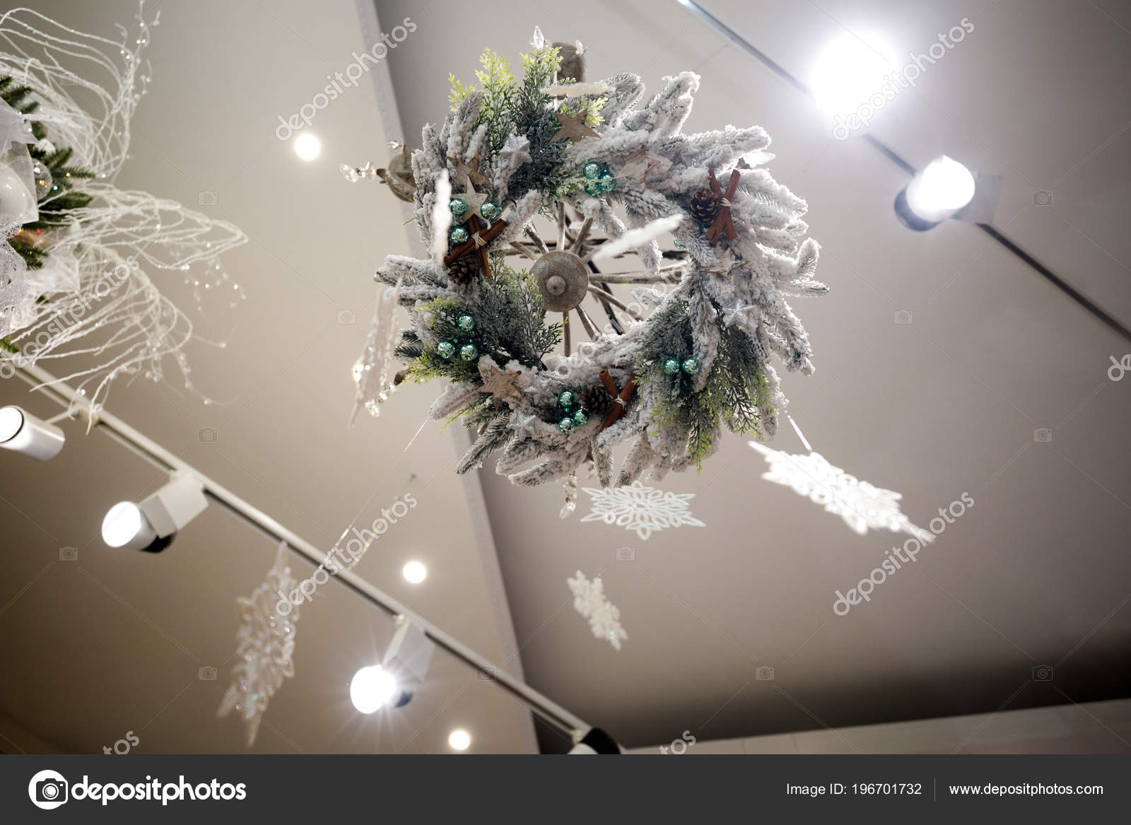 Christmas Decorations Hanging Ceiling Stock Photo