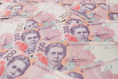 Modern Ukrayna para arka plan - hryvnia. 200 banknot. En düşük UAH. Para kavramı