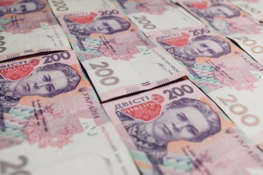 Modern Ukrayna para arka plan - hryvnia. 200 banknot. En düşük UAH. Para kavramı