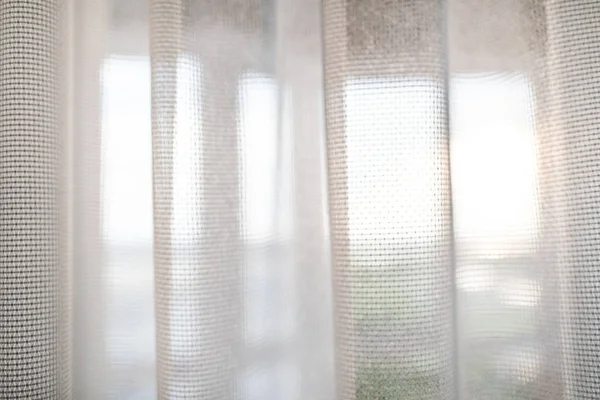Janela Cortina Desfocada Com Luz Solar Início Manhã — Fotografia de Stock