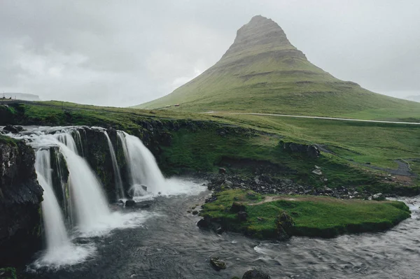 Chute Eau Islande Kirkjufellsfoss Dans Paysage Naturel Islandais — Photo