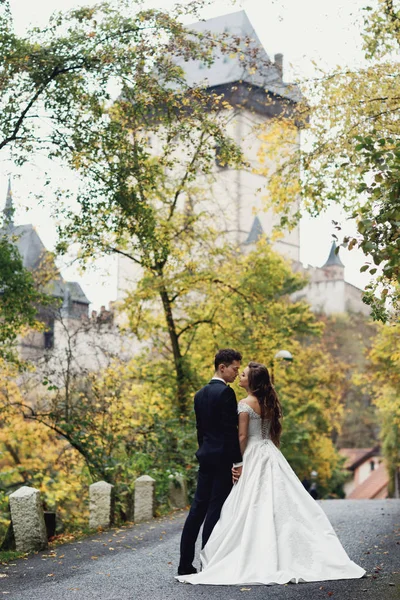 Lycklig Nygift Par Prag Bröllopsresa — Stockfoto