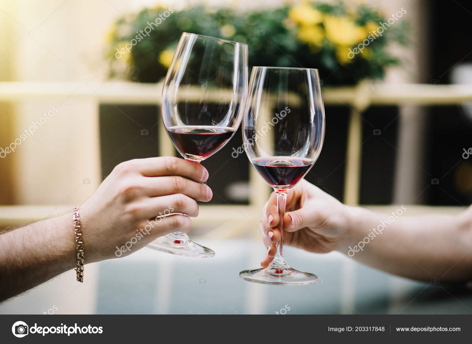 Couple Glass Red Wine Couple Toasting Wine Restaurant Stock Photo C Vaksmanv101 203317848