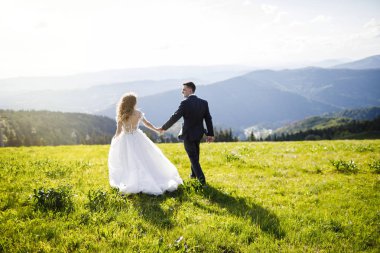 Düğün çifti. Güzel düğün çifti dağlarda.