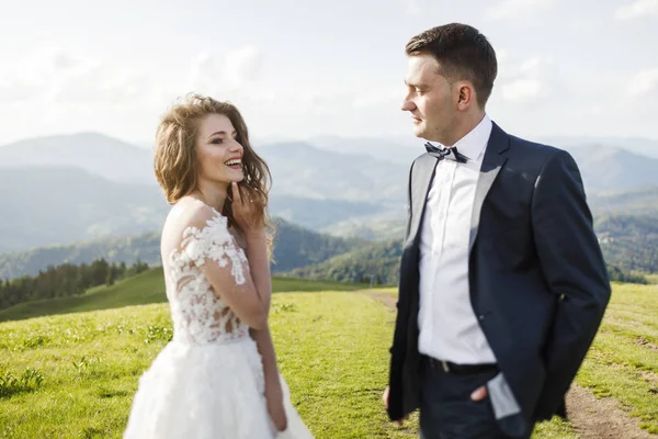 Hochzeitspaar Schönes Hochzeitspaar Den Bergen — Stockfoto