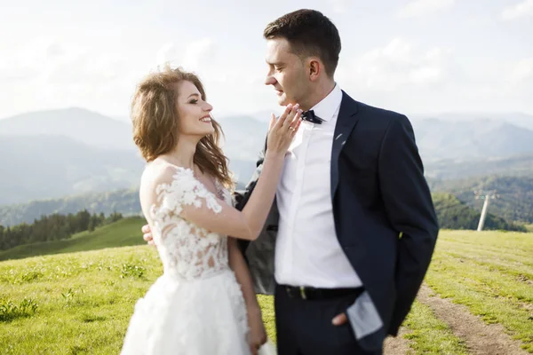 Casamento Casal Lindo Nas Montanhas — Fotografia de Stock