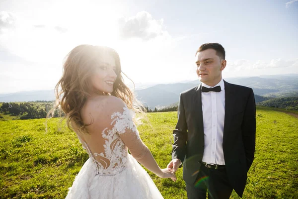 Casamento Casal Lindo Nas Montanhas — Fotografia de Stock