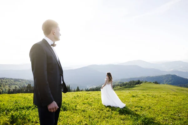 Свадебная Пара Красивая Супружеская Пара Горах — стоковое фото