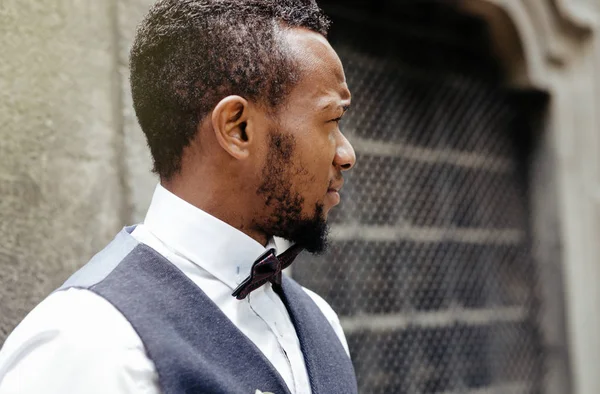 Wedding day. Stylish african groom