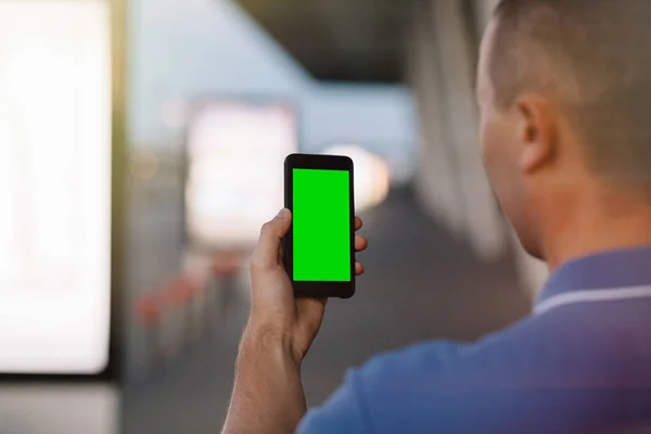 Man Med Telefonen Flygplats Ung Man Airport Smartphone — Stockfoto