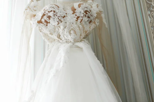 Bride Morning Wedding Details Gorgeous Wedding Dress — Stock Photo, Image