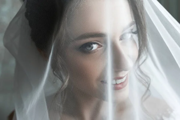 Potret Close Pengantin Muda Yang Cantik Portrait Beautiful Bride Morning — Stok Foto