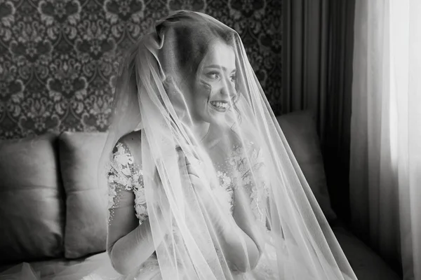 Potret Close Pengantin Muda Yang Cantik Portrait Beautiful Bride Morning — Stok Foto