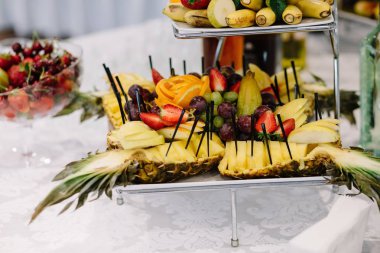 şık lüks için Resepsiyon düğün parti, dekor masa meyve, yemek tedarik