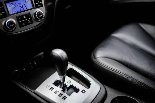Modern luxury prestige car interior, dashboard, steering wheel. — Stock Photo, Image