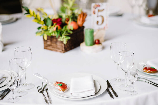 Table setting for an event party or wedding reception. 