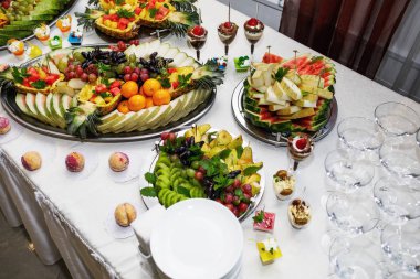 şık lüks için Resepsiyon düğün parti, dekor masa meyve, yemek tedarik