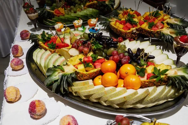 stylish luxury catering for party, decor table of fruits, wedding reception