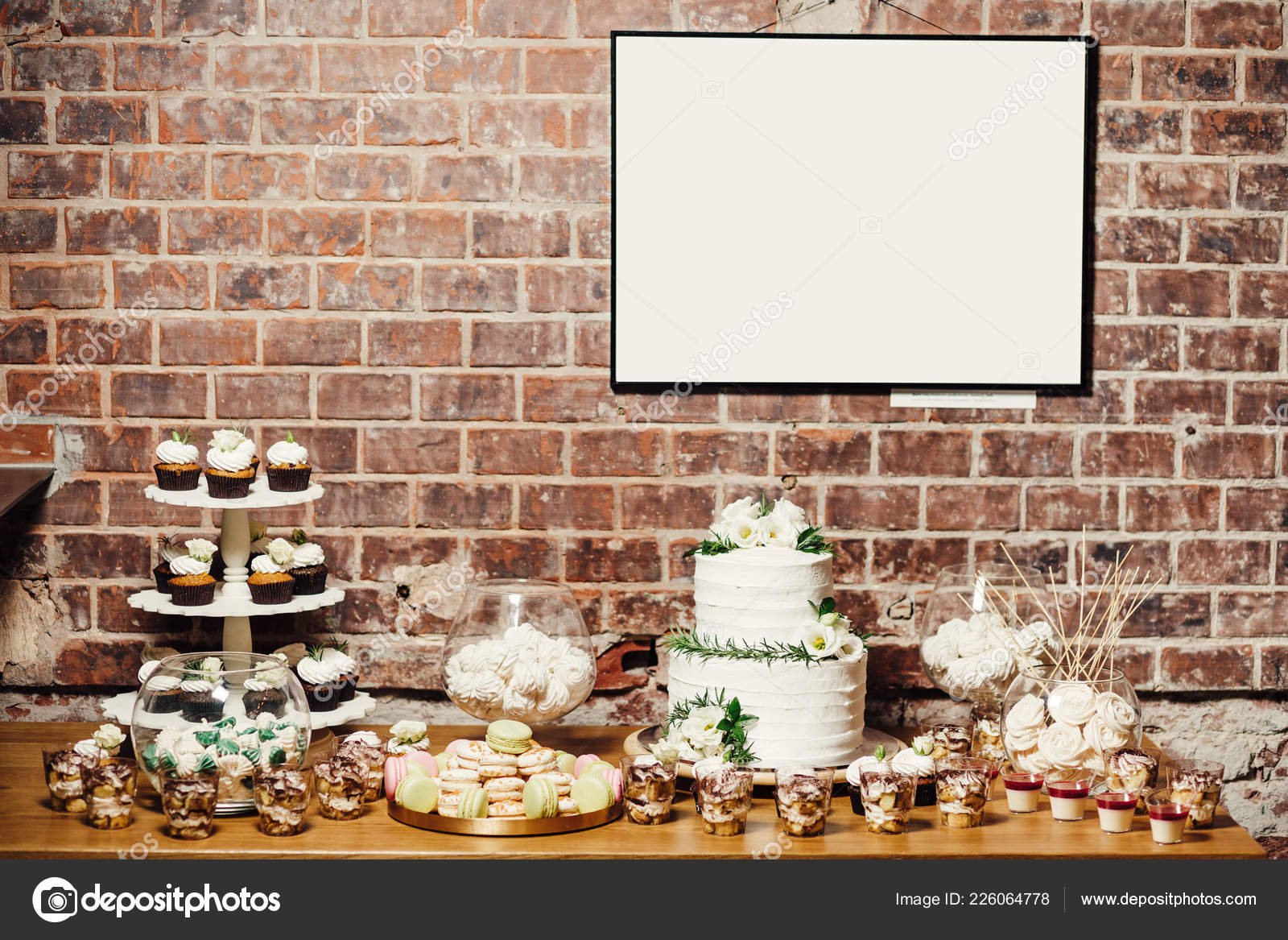 Delicious Wedding Reception Candy Bar Dessert Table Stock Photo