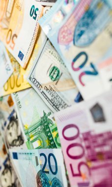 Para para, euro ve Amerikan dolar para birimi.