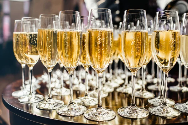 bir bardak şampanya. Şampanya ile yeni yıl kutlamaları.