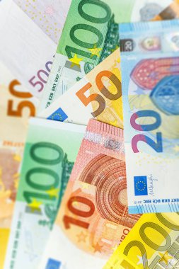Euro para kapatın. farklı euro banknot. Euro nakit arka plan.