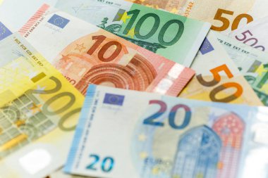 Euro para kapatın. farklı euro banknot. Euro nakit arka plan.