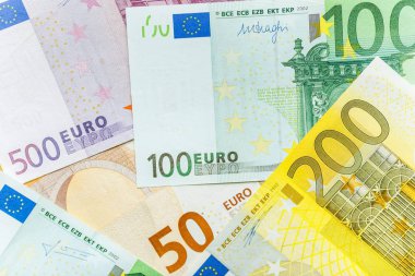 Euro para kapatın. farklı euro banknot. Euro nakit arka plan.