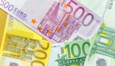 Euro para kapatın. farklı euro banknot. Euro nakit arka plan.