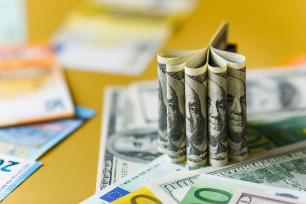Money Close Background American Dollar Euro Bills — Stock Photo, Image